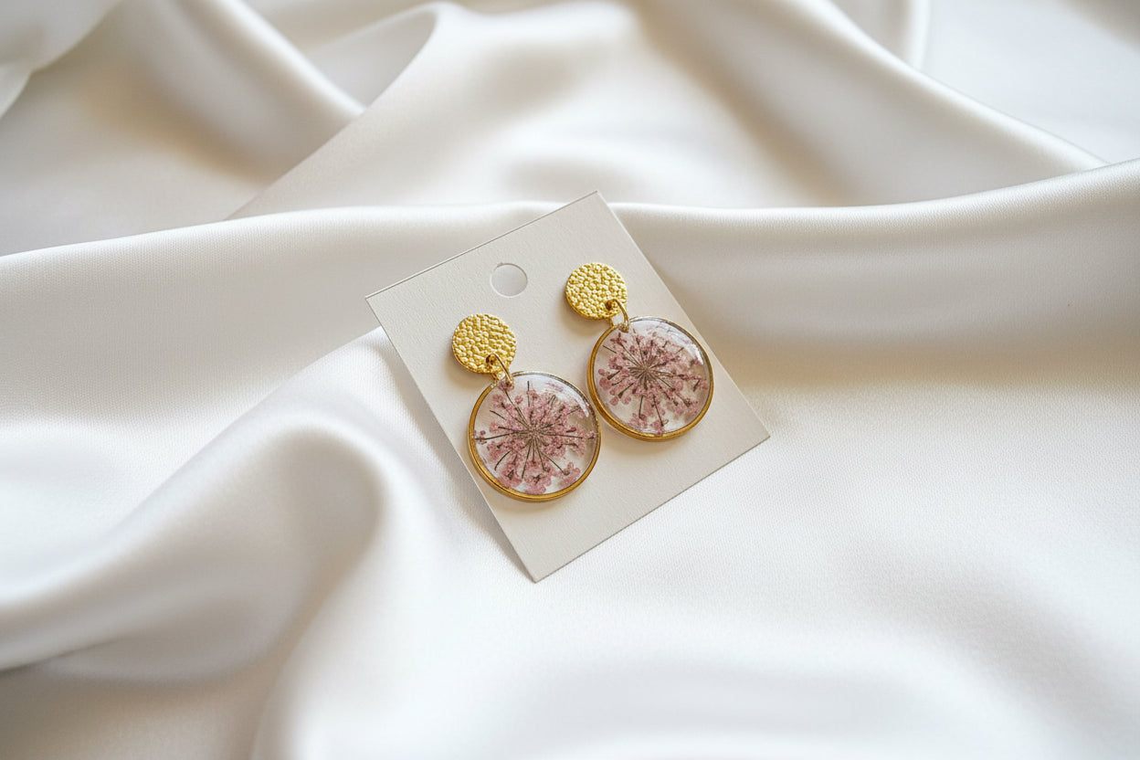 Boucles d'oreilles fleurs naturelles rose