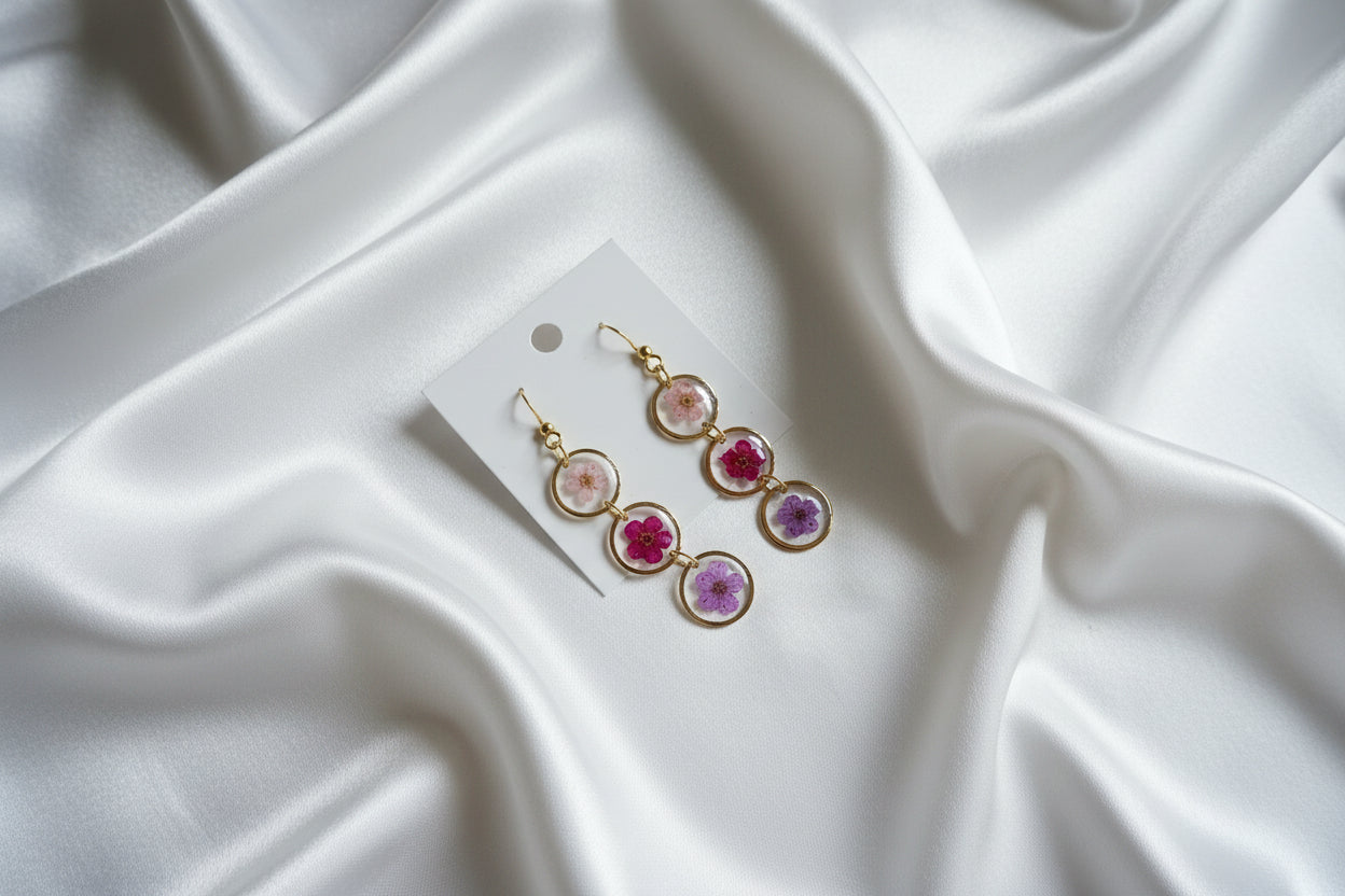 Boucles d'oreille or multi fleurs naturelles