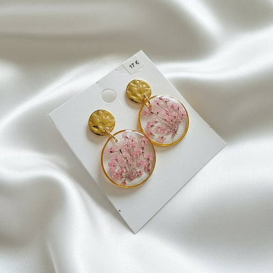 Boucles d'oreilles fleurs naturelles rose
