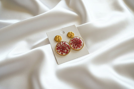 Boucles d'oreilles fleurs naturelles rouge