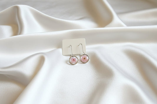 Boucles d'oreilles argent Myosotis fleur rose