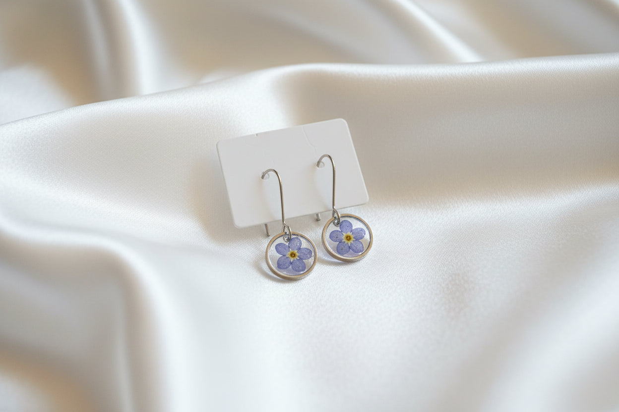 Boucles d'oreilles argent Myosotis fleur bleu