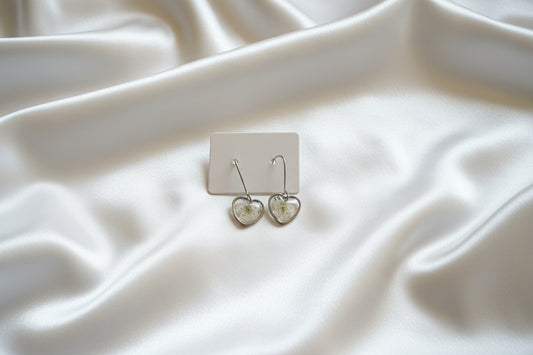 Boucles d'oreilles argent coeur Myosotis fleur blanche