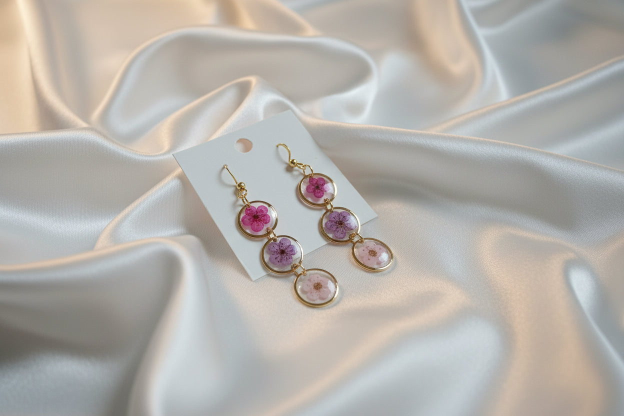 Boucles d'oreille or multi fleurs naturelles