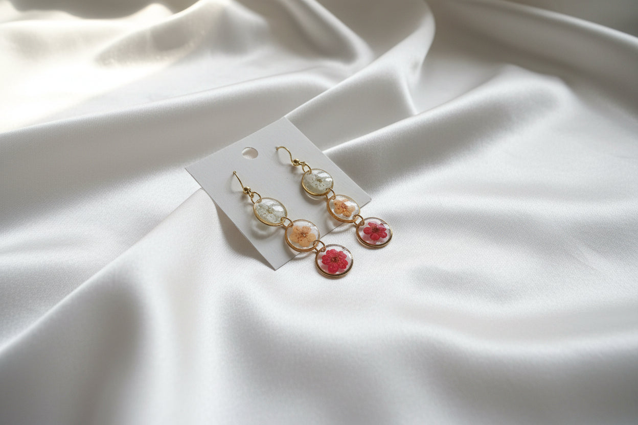 Boucles d'oreille or multi fleurs naturelles