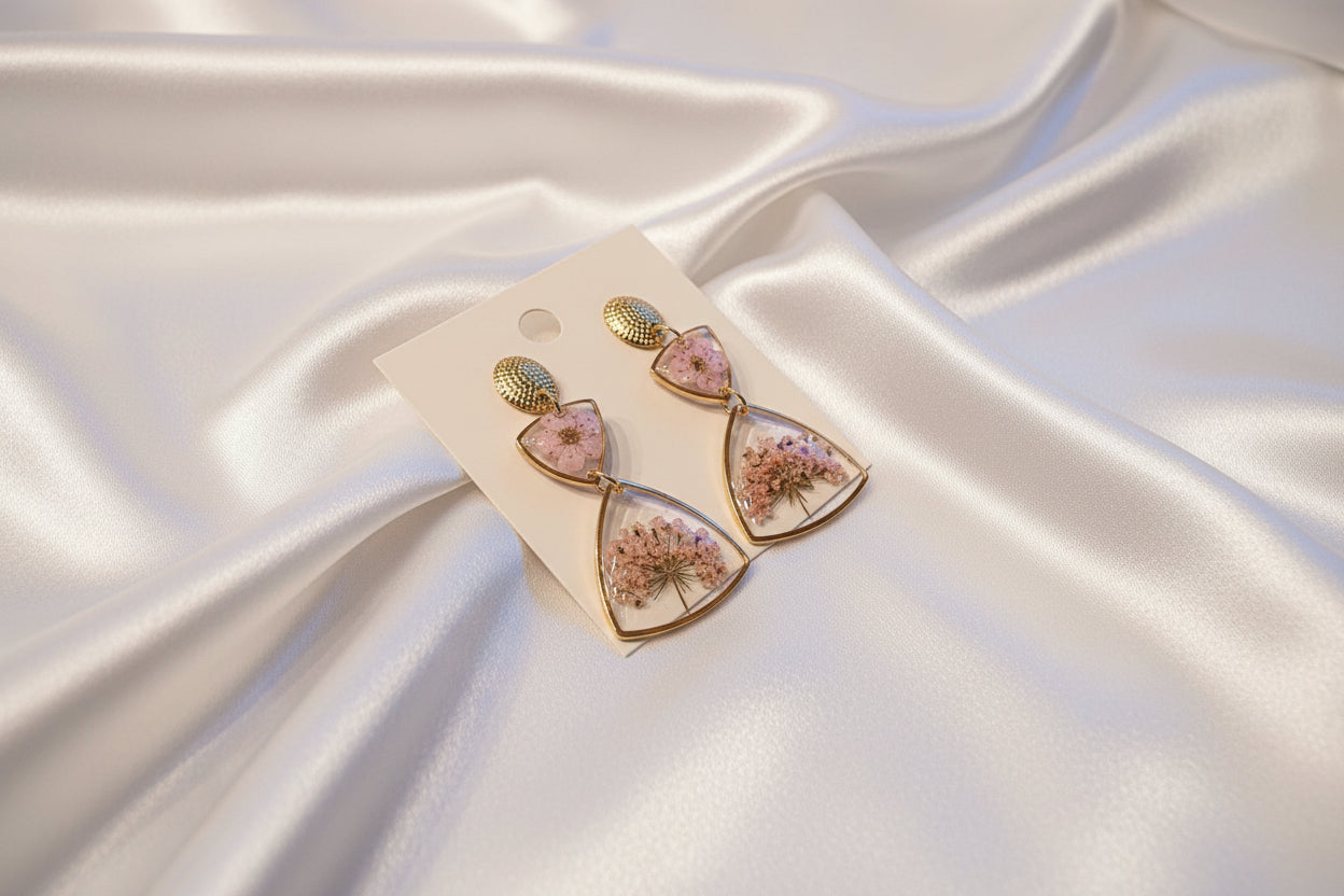 Boucles d'oreille or trapèze fleurs