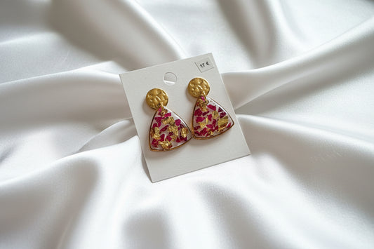 Boucles d'oreilles pétales de rose et or
