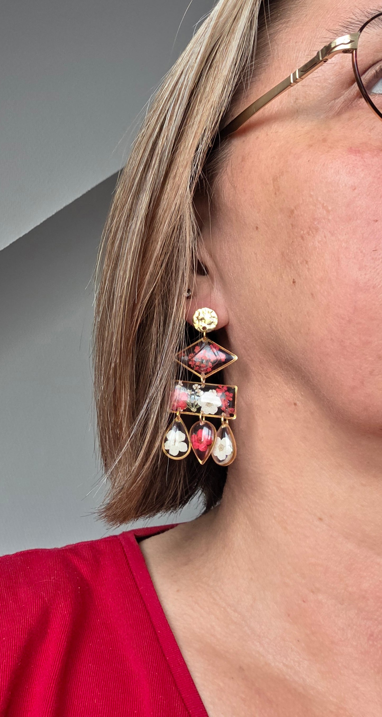 Boucles d'oreille géométrique fleurs