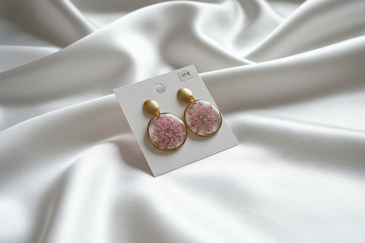Boucles d'oreilles fleurs naturelles rose