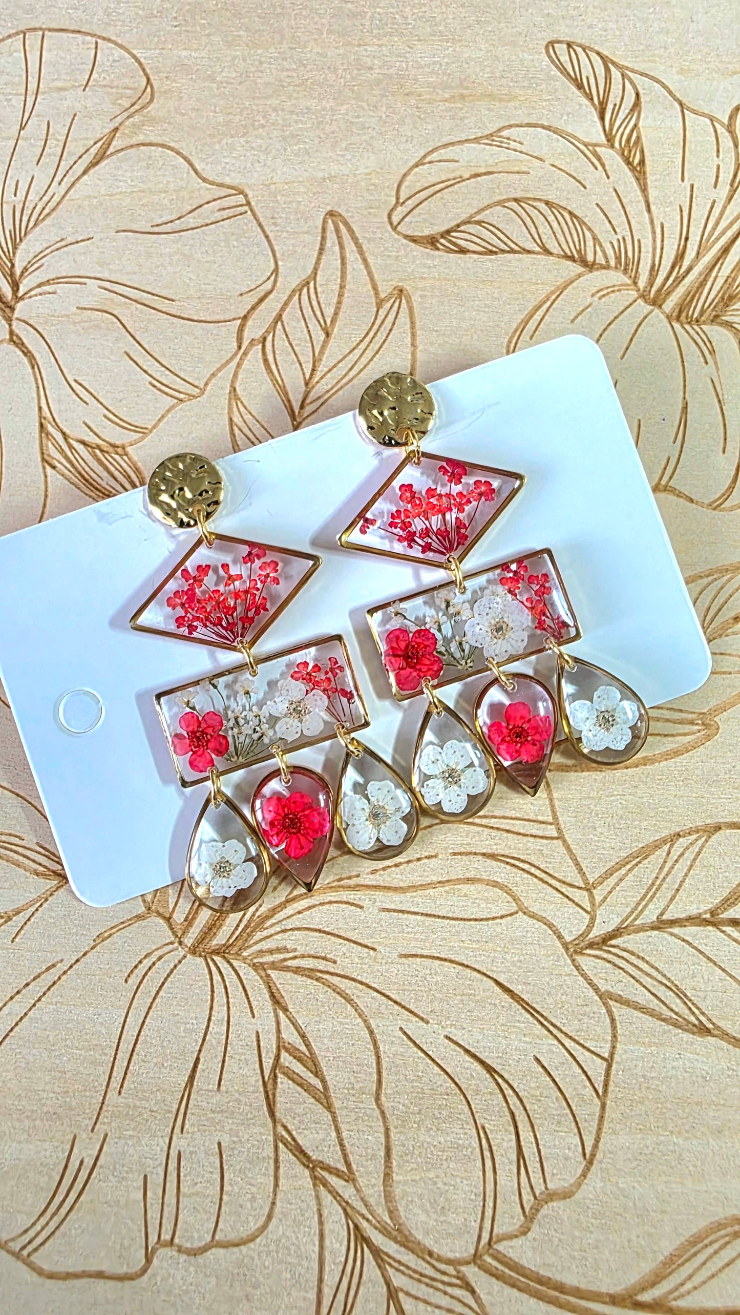 Boucles d'oreille géométrique fleurs