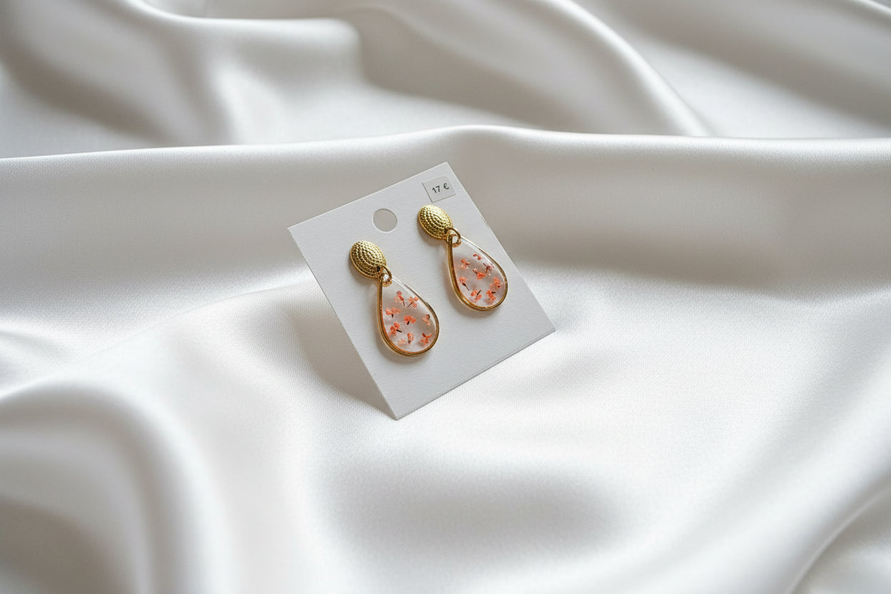 Boucles d'oreilles petites fleurs naturelles orange